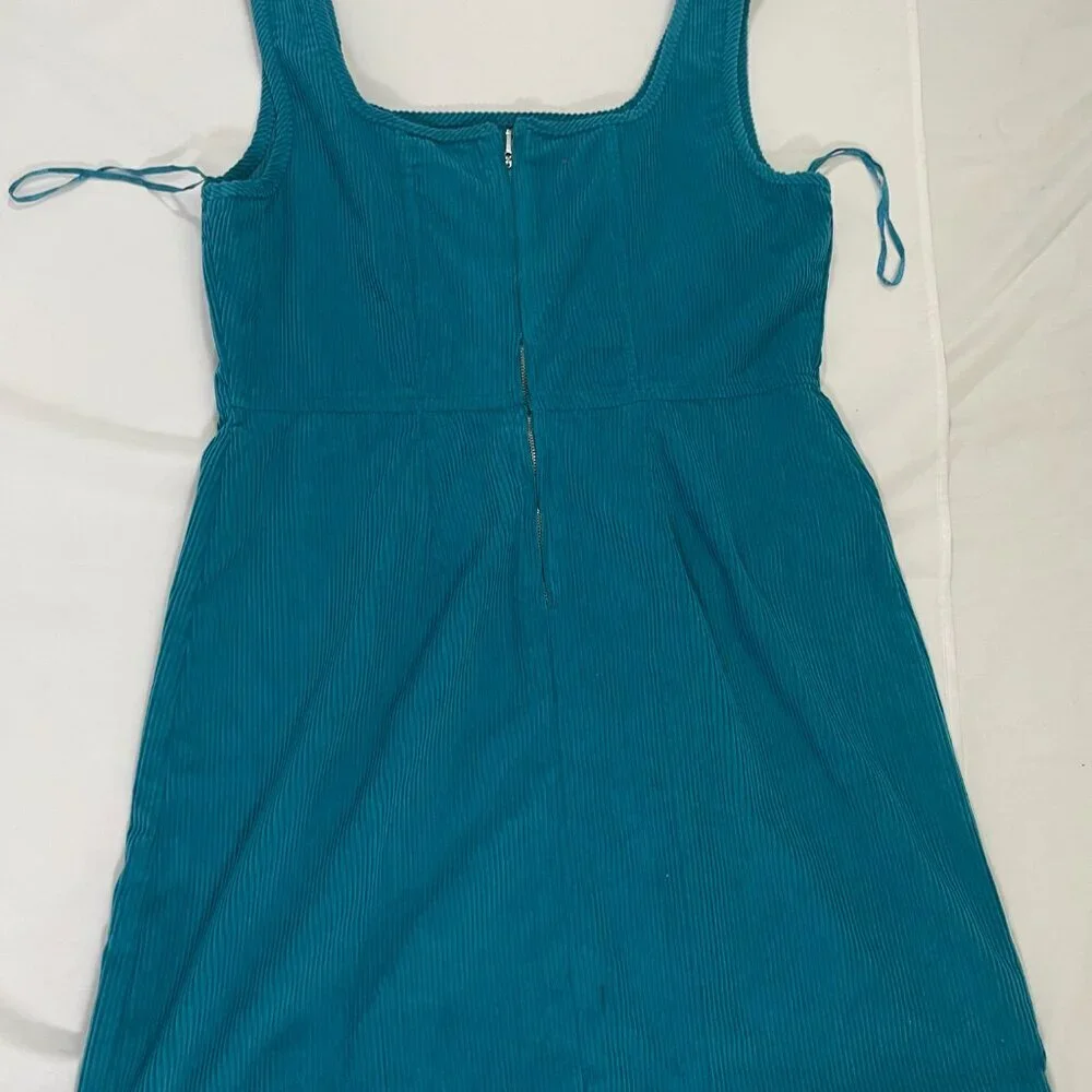 NWT Japra Size L Women's Blue Turquoise Corduroy Mini Dress. Made in India. - Picture 2 of 8